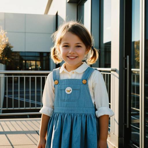 Smiling Young Girl in Blue Pinafore