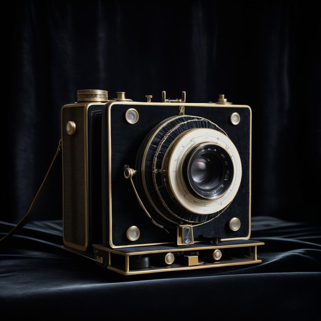 Vintage Camera Art in Dark Velvet