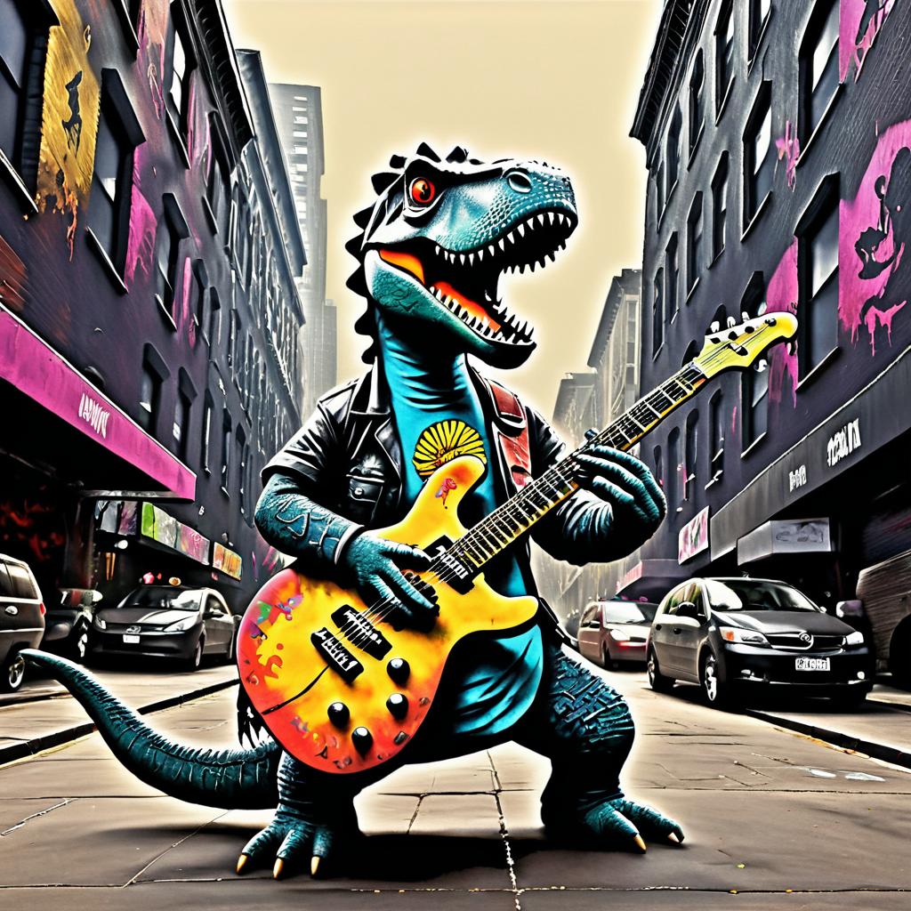 Dinosaur Rocking Out in Urban Grit