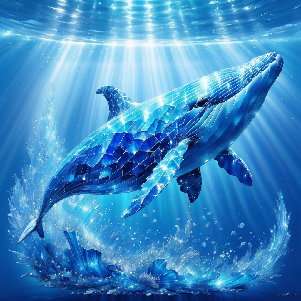 Azure Crystal Whale in Tranquil Ocean Scene