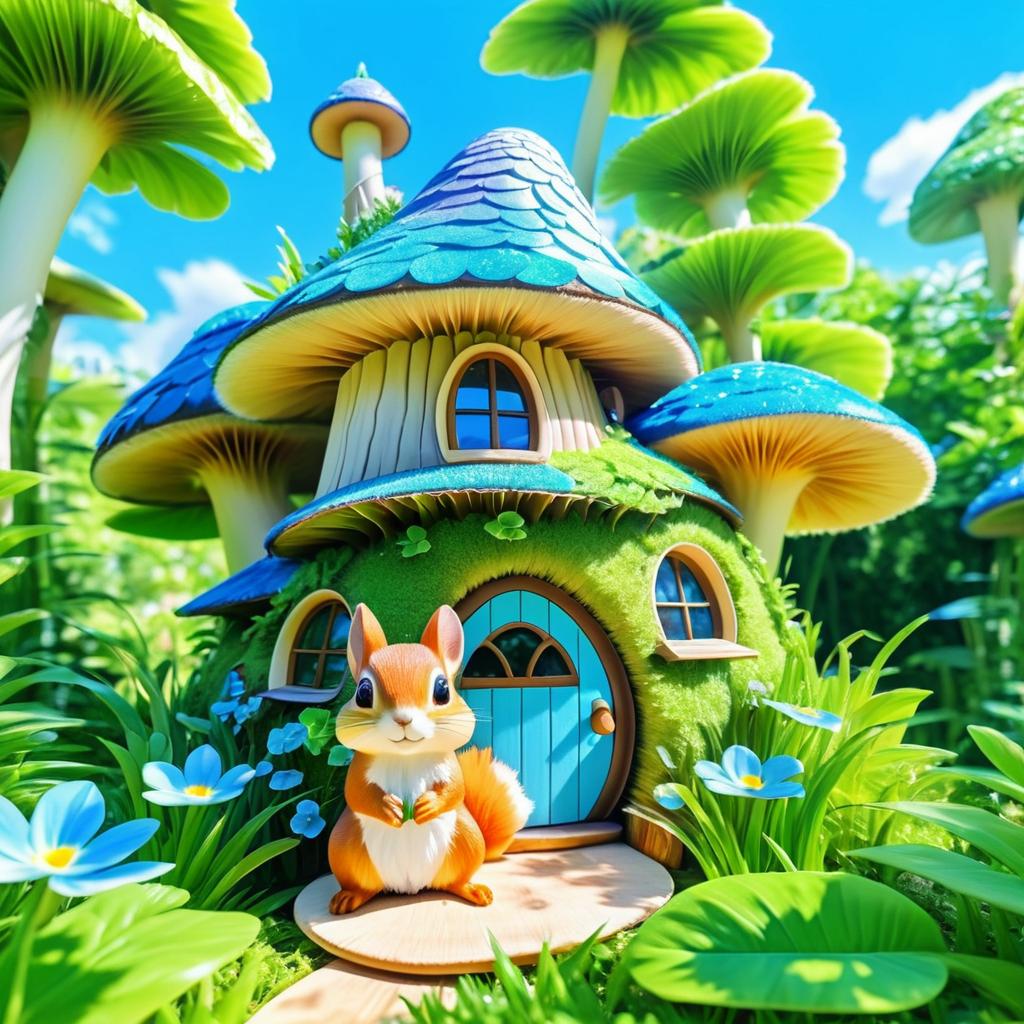 Whimsical Anime Squirrel in Mushroom House