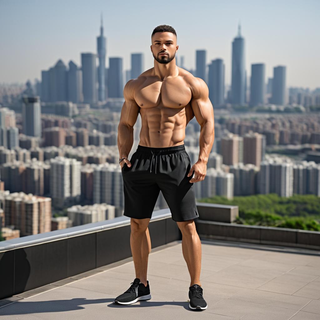 Lean Man Posed Against City Skyline