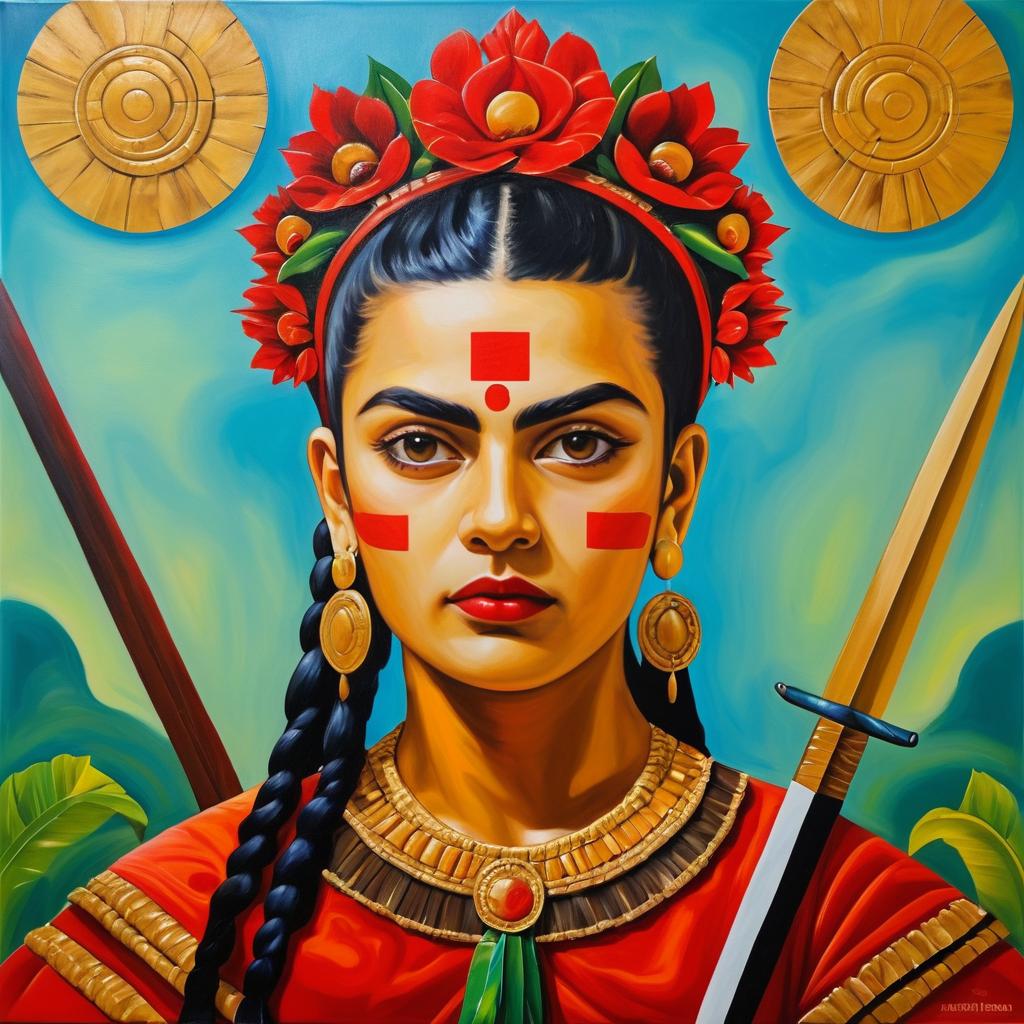 Surreal Warrior Portrait in Kahlo Style