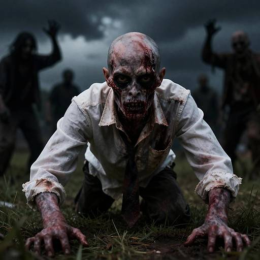 Creepy Zombie Crawling in Dark Storm