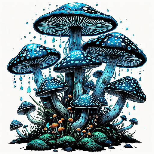 Bioluminescent Fantasy Mushroom Cluster