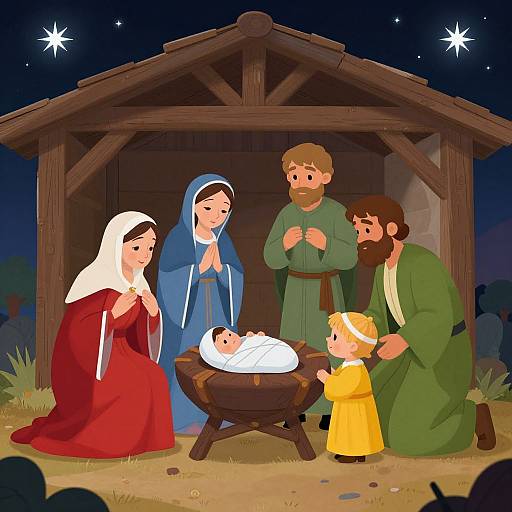 Vibrant Cartoon Nativity Scene