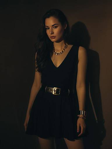 Chic Woman in Black Mini Dress