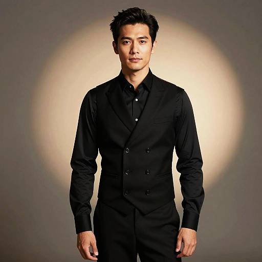 Elegant All-Black Outfit for Musician