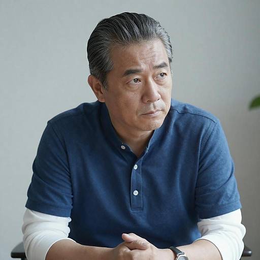 Serious Middle-aged Man in Blue Shirt