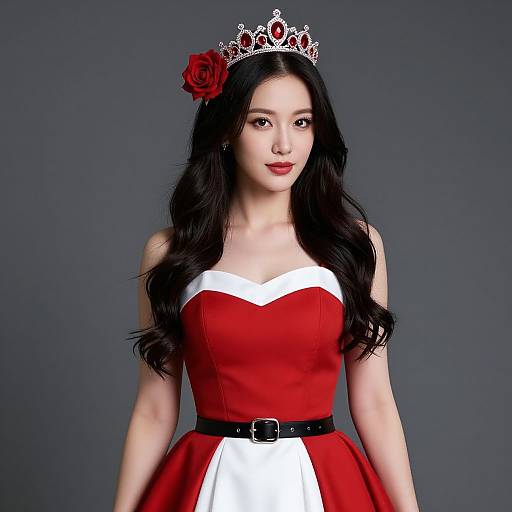Regal Woman in Red and White Dress