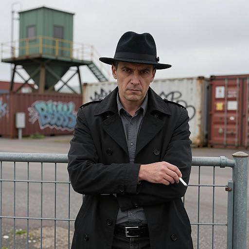 Intense Man in Urban Industrial Setting