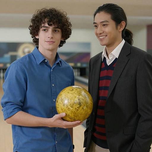 Two Friends Enjoying Bowling Outdoors