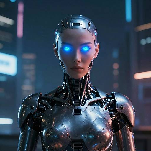 Futuristic Cyborg in Neon Cityscape