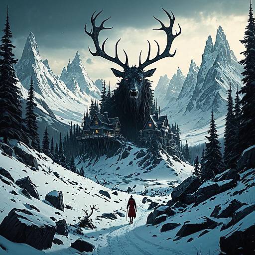 Epic Wendigo in Snowy Mountain Landscape