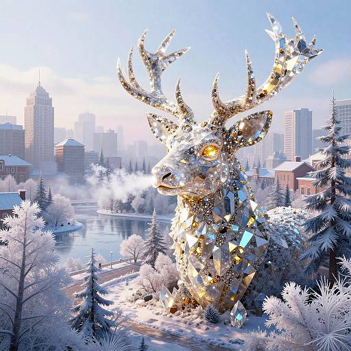 Giant Crystal Stag Over Frosted Valley