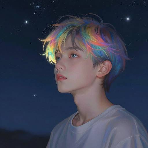 Ethereal Rainbow Hair Boy Portrait