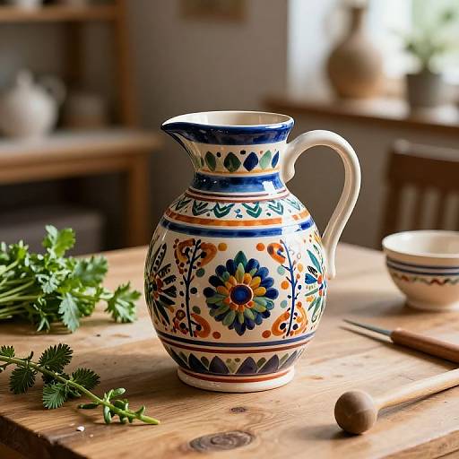 Toulet Ceramic Jug with Folk Patterns