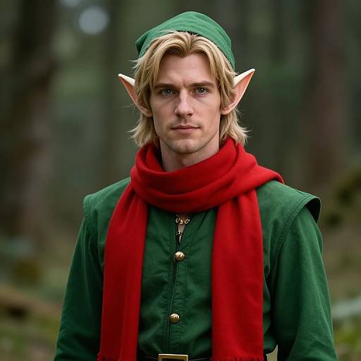 Male Elf in Green Outfit with Scarf