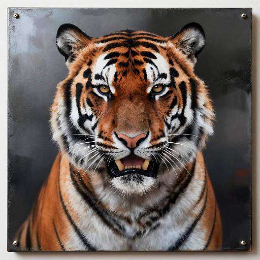 Realistic Fierce Tiger Portrait on Aluminum Panel