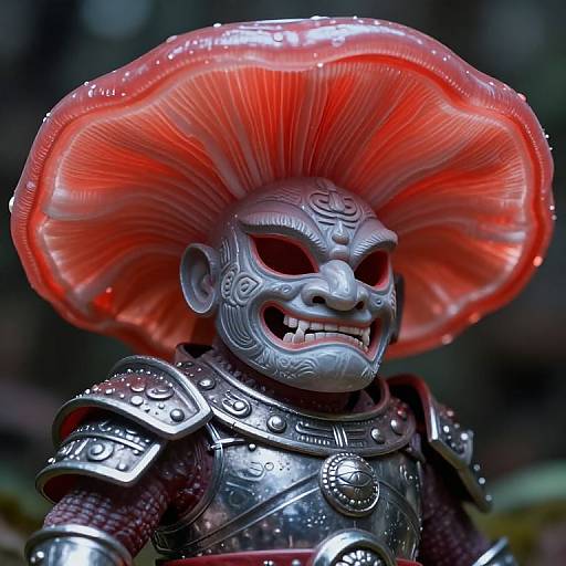 Closeup of Syberian Masked Mushroom Warrior Figurine