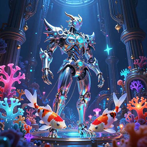 Bioluminescent Koi Mech Coral Guardian