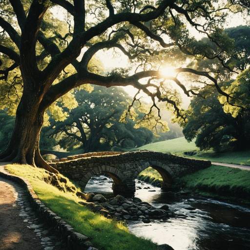 Symbolic Serenity: Oak Trees and Stream