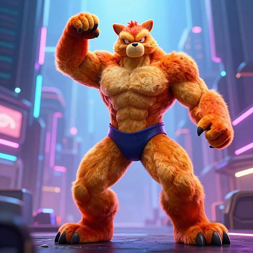 Heroic Muscle Fursuit in Futuristic City