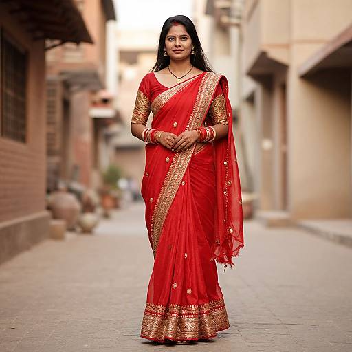 Traditional Indian Woman in Red Sari