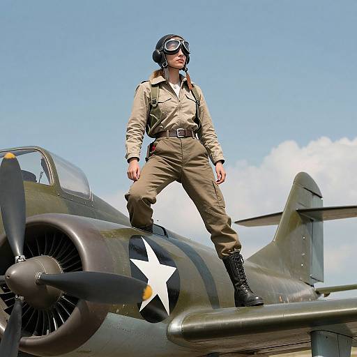 Vintage Aviator Preparing to Drop Bomb