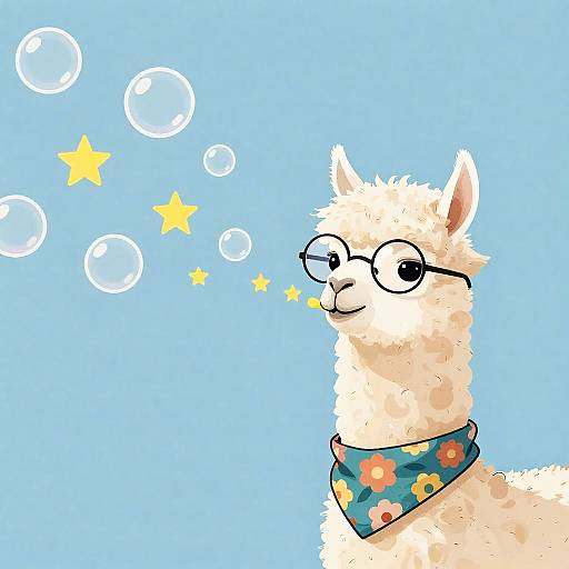 Curious Alpaca with Star Bubbles