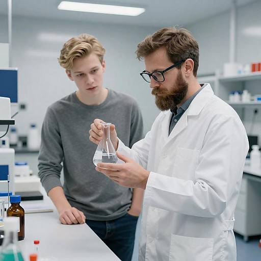 Bearded Scientist and Assistant in Lab