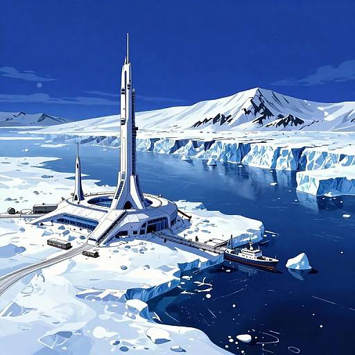 Icy Artemis Station in Inkpunk Style