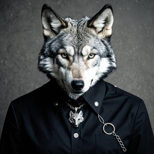Wolf Head Brooch on Black Shirt