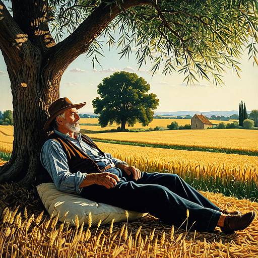 Farmer Lounging Under Tree of Life