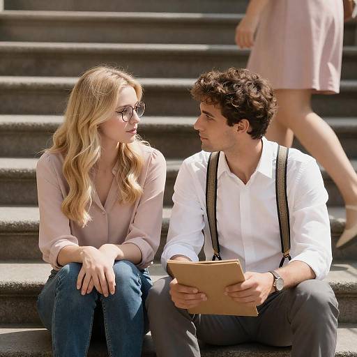 Intense Moment on Stone Steps
