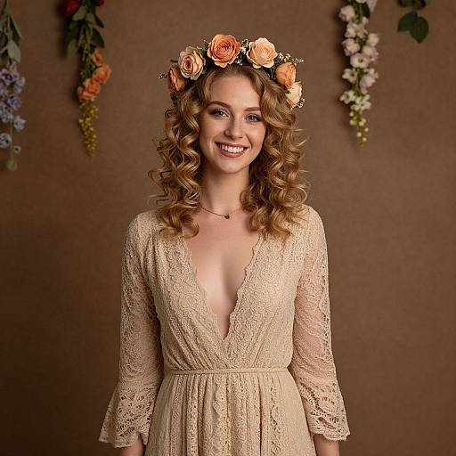 Smiling Woman in Vintage Bohemian Style