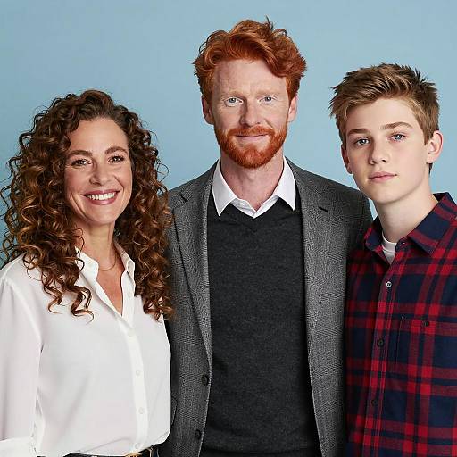 Candid Family Portrait on Light Blue