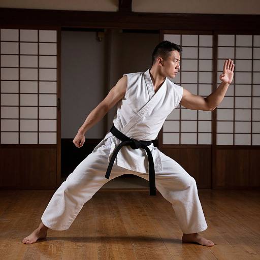 Muscular Martial Artist in Traditional Dojo
