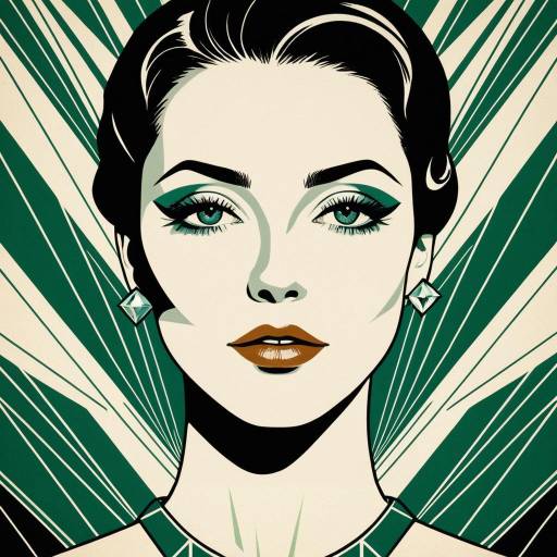 Art Deco Woman Portrait in Emerald and Cream