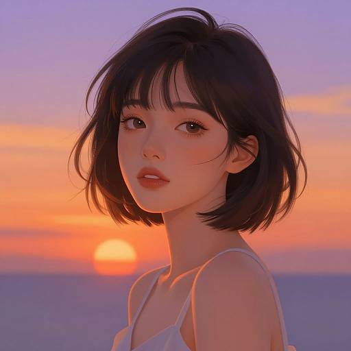 Elegant Woman at Sunset Illustration