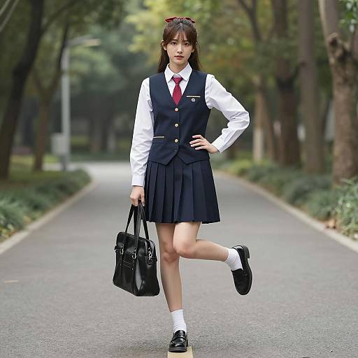 Elegant Asian Woman in Forest Path
