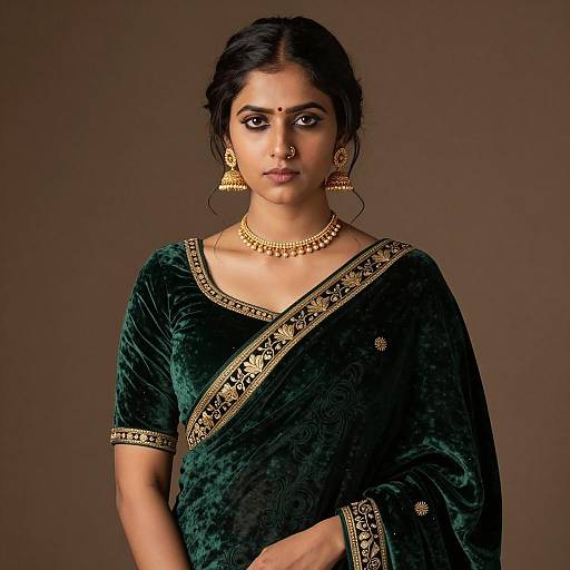 Elegant Portrait of Indian Woman in Velvet Saree