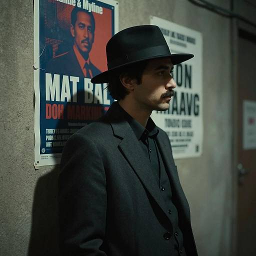 Man in Black Hat and Suit in Dimly Lit Alley