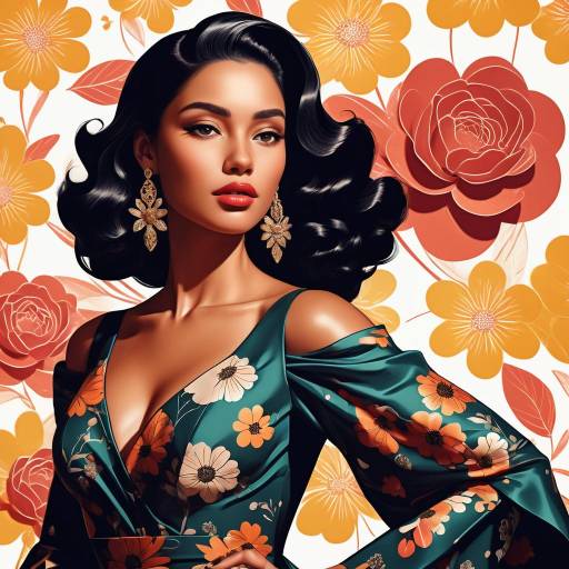 Sophisticated Latina in Floral Gown Sophisticated Latina in Floral Gown