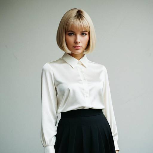 Confident Woman in Classic Black Skirt and White Silk Blouse