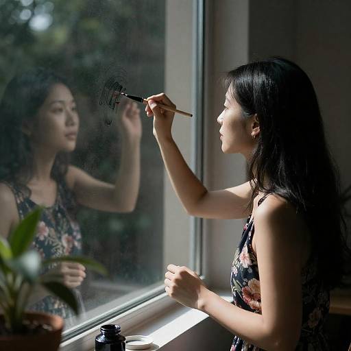 Artistic Woman Drawing in Dim Light