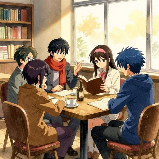 JRPG Characters Writing Session in Cozy Coffeeshop