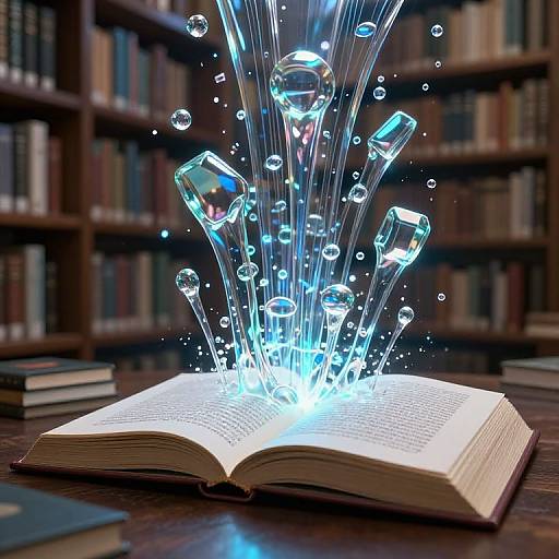 Cyberpunk Library with Liquid Glass Book