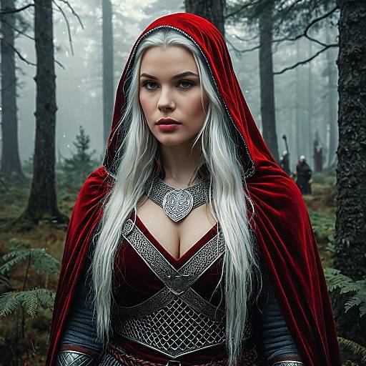 Viking Shieldmaiden in Crimson Velvet Veil