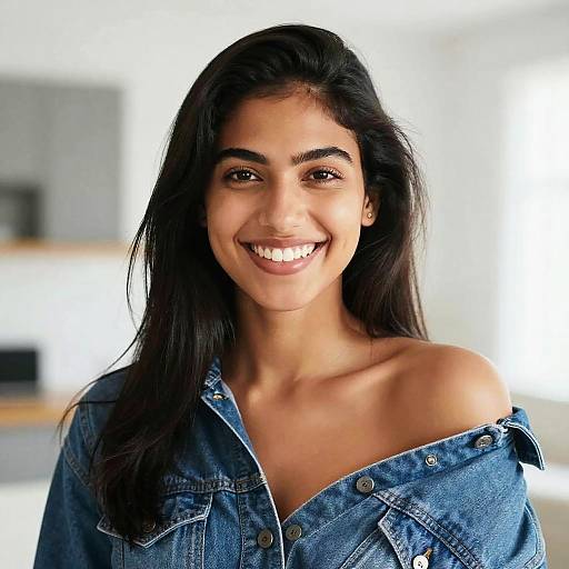 Friendly Young Woman in Denim Jacket